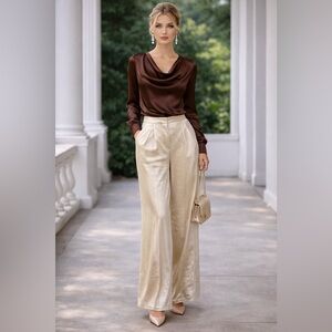 NWT Christian Lacroix Champagne Gold Wide-Leg Trousers Size L
